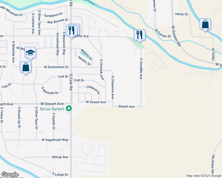 map of restaurants, bars, coffee shops, grocery stores, and more near 5191 Cheyenne Avenue in Boise