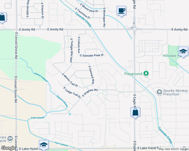 map of restaurants, bars, coffee shops, grocery stores, and more near 5440 South Genoard Way in Meridian