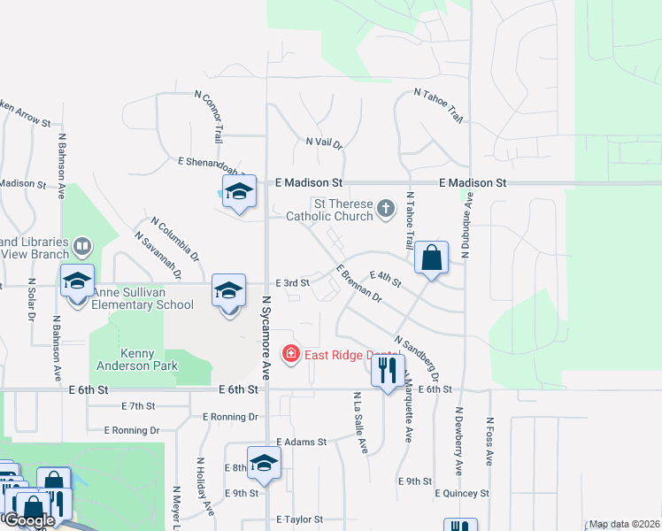 map of restaurants, bars, coffee shops, grocery stores, and more near 4620 East Brennan Avenue in Sioux Falls