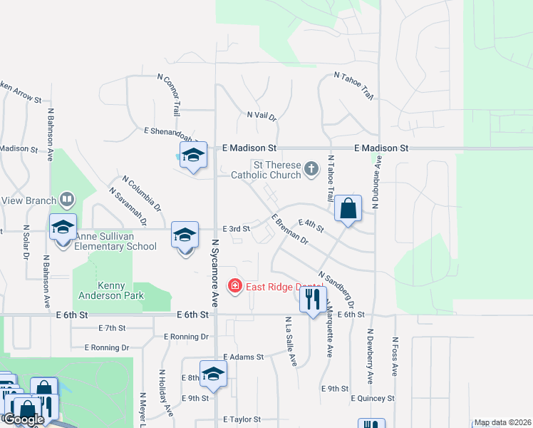 map of restaurants, bars, coffee shops, grocery stores, and more near 4620 East Brennan Avenue in Sioux Falls