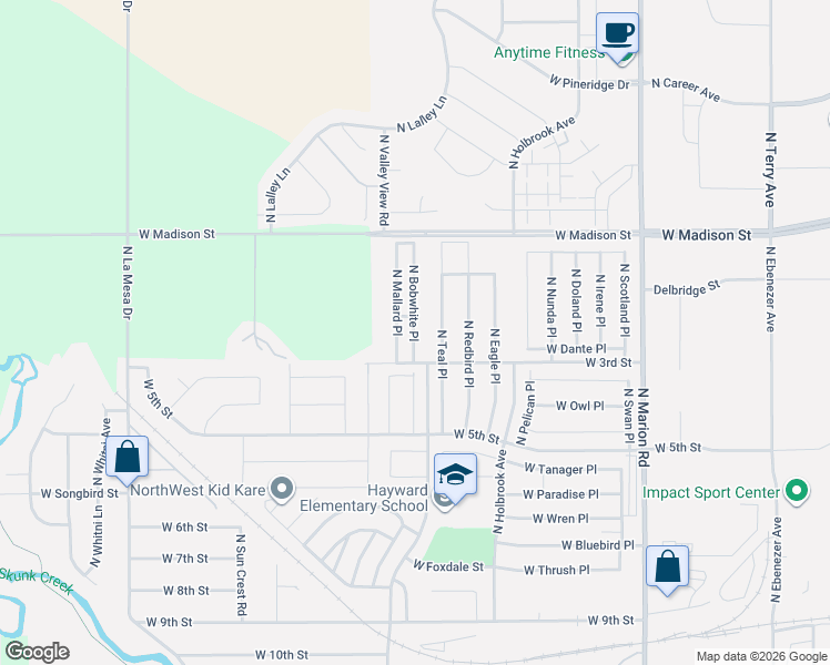 map of restaurants, bars, coffee shops, grocery stores, and more near 701-799 North Bobwhite Place in Sioux Falls