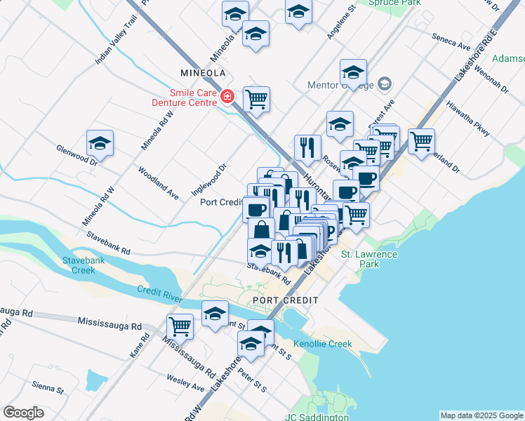 map of restaurants, bars, coffee shops, grocery stores, and more near 30 Queen Street East in Brampton