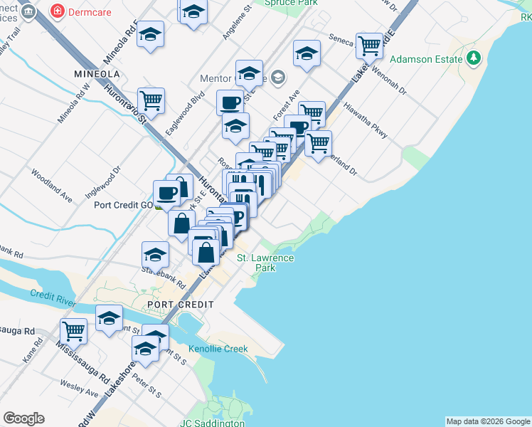map of restaurants, bars, coffee shops, grocery stores, and more near in Mississauga