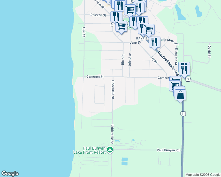 map of restaurants, bars, coffee shops, grocery stores, and more near 17 Lidderdale Street in Bluewater