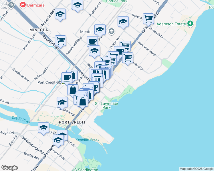map of restaurants, bars, coffee shops, grocery stores, and more near 31 Compass Way in Mississauga