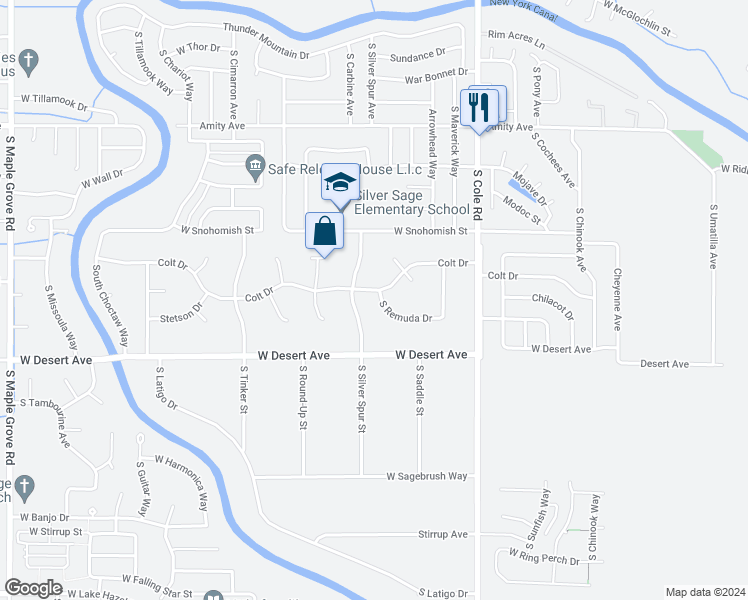 map of restaurants, bars, coffee shops, grocery stores, and more near 7763 Remuda Drive in Boise