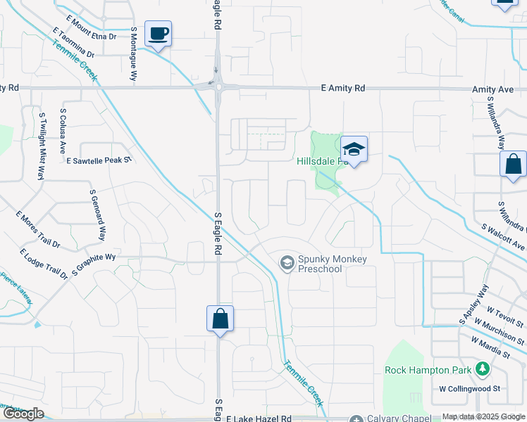 map of restaurants, bars, coffee shops, grocery stores, and more near 5399 South Wayland Avenue in Meridian