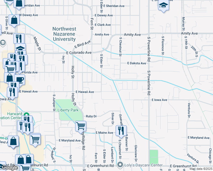 map of restaurants, bars, coffee shops, grocery stores, and more near 1309 Diamond Court in Nampa