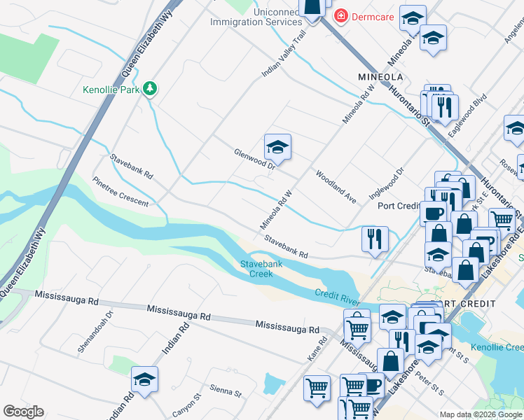 map of restaurants, bars, coffee shops, grocery stores, and more near 1353 Wendigo Trail in Mississauga