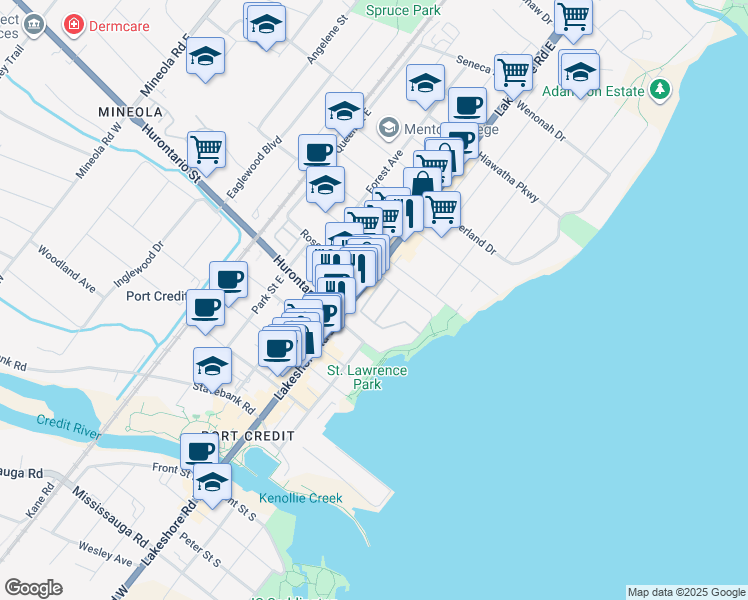 map of restaurants, bars, coffee shops, grocery stores, and more near in Mississauga