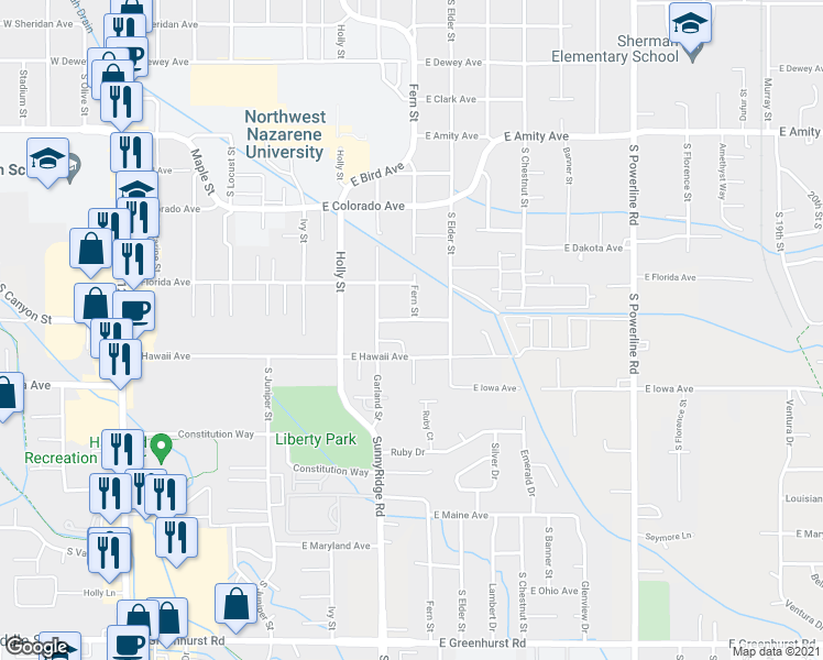 map of restaurants, bars, coffee shops, grocery stores, and more near 821 East Georgia Avenue in Nampa