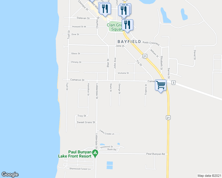 map of restaurants, bars, coffee shops, grocery stores, and more near 10 Stark Street in Bluewater