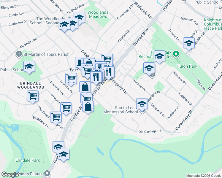 map of restaurants, bars, coffee shops, grocery stores, and more near 2576 Sharon Crescent in Mississauga