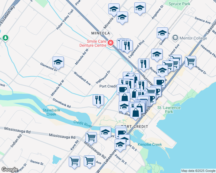 map of restaurants, bars, coffee shops, grocery stores, and more near 1176 Mona Road in Mississauga