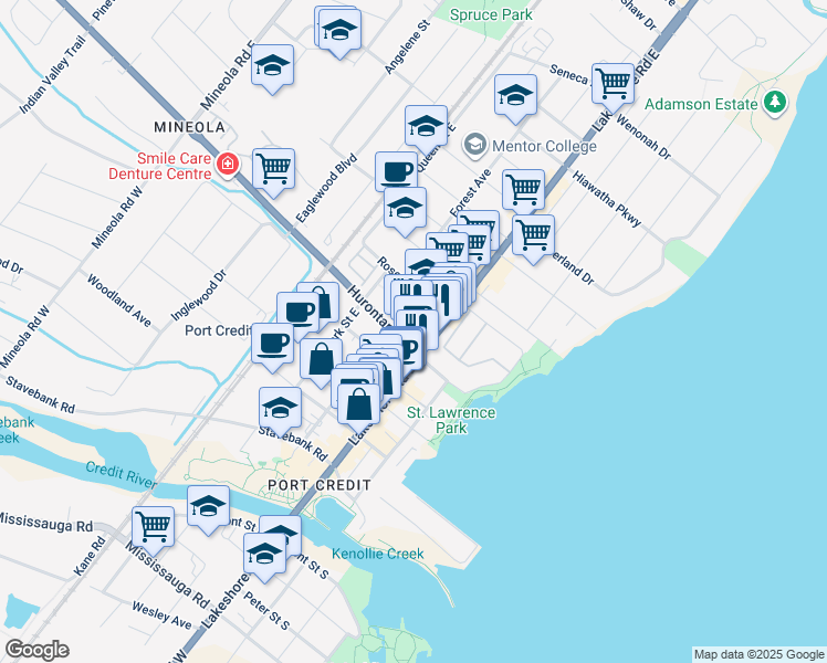 map of restaurants, bars, coffee shops, grocery stores, and more near 1 Hurontario Street in Mississauga