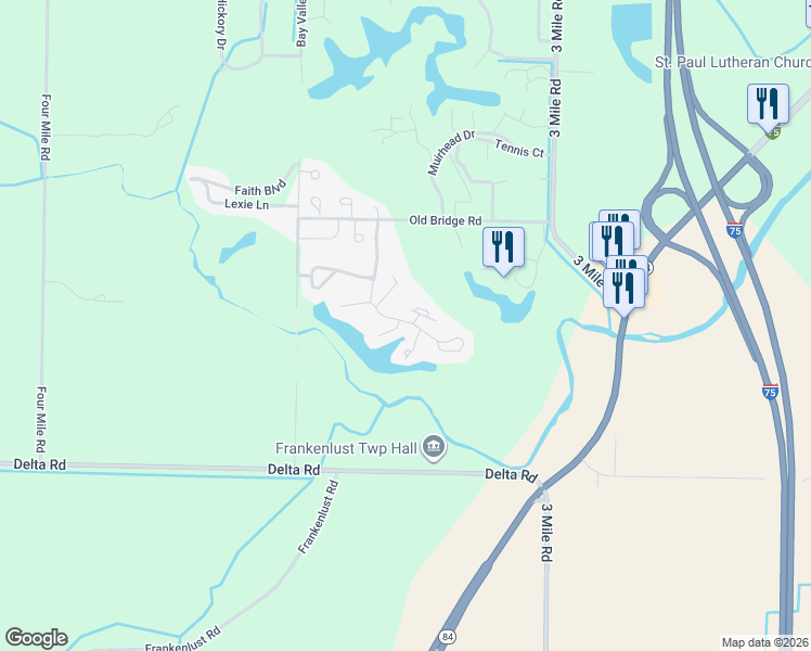 map of restaurants, bars, coffee shops, grocery stores, and more near 6364 Golf Lakes Court East in Bay City