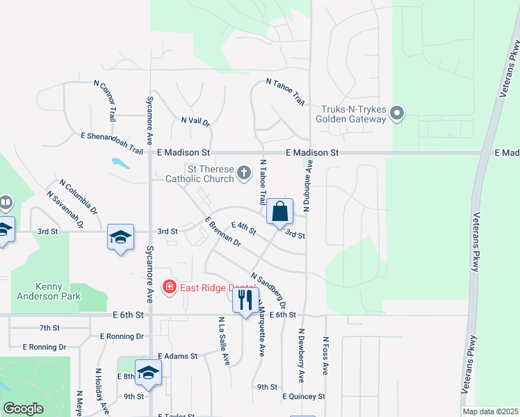 map of restaurants, bars, coffee shops, grocery stores, and more near 4901 East 3rd Street in Sioux Falls