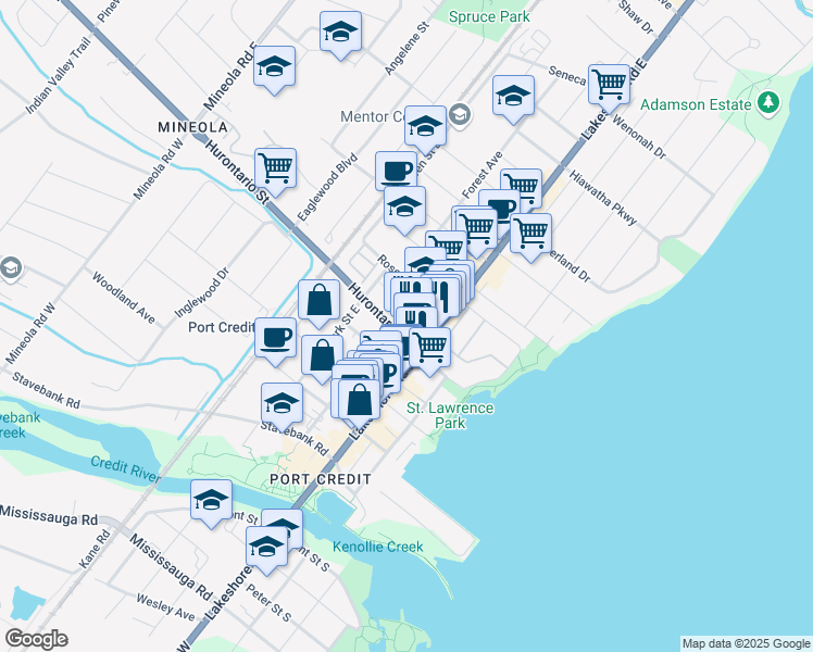 map of restaurants, bars, coffee shops, grocery stores, and more near 10 Hurontario Street in Mississauga