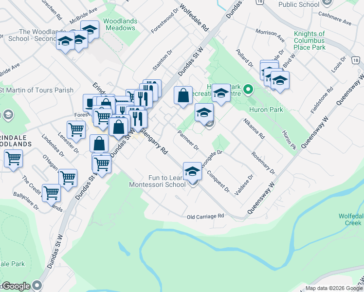 map of restaurants, bars, coffee shops, grocery stores, and more near 2527 Glengarry Road in Mississauga