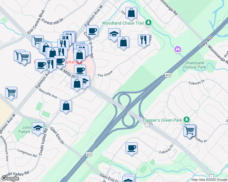 map of restaurants, bars, coffee shops, grocery stores, and more near in Mississauga