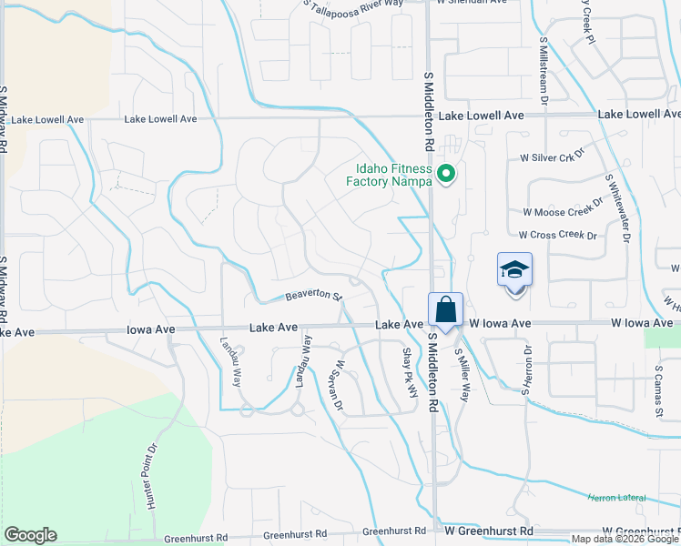 map of restaurants, bars, coffee shops, grocery stores, and more near 12633 South Carriage Hill Way in Nampa