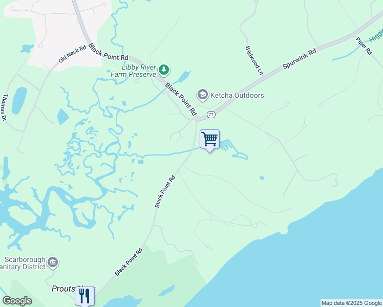 map of restaurants, bars, coffee shops, grocery stores, and more near 352 Black Point Road in Scarborough