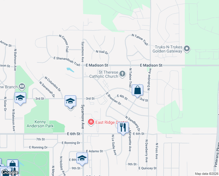 map of restaurants, bars, coffee shops, grocery stores, and more near 4701 East 3rd Street in Sioux Falls