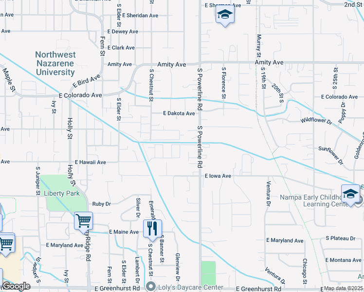 map of restaurants, bars, coffee shops, grocery stores, and more near 1330 South English Oak Way in Nampa