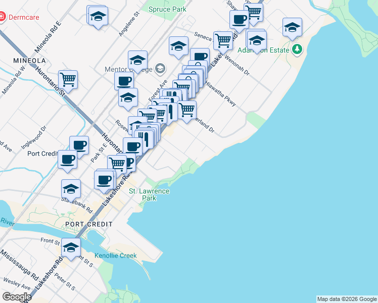 map of restaurants, bars, coffee shops, grocery stores, and more near in Mississauga
