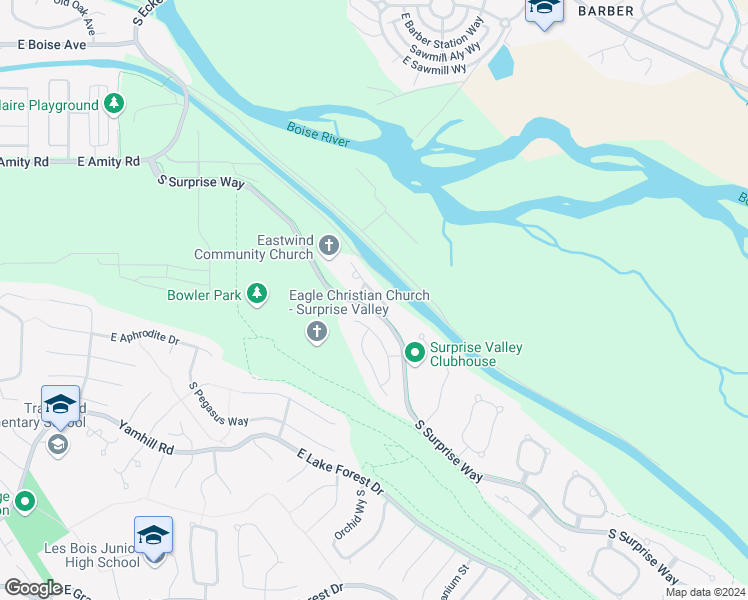 map of restaurants, bars, coffee shops, grocery stores, and more near 5178 South Sweetgrass Way in Boise