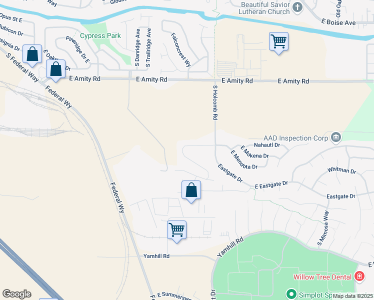 map of restaurants, bars, coffee shops, grocery stores, and more near 5075 South Holcomb Road in Boise