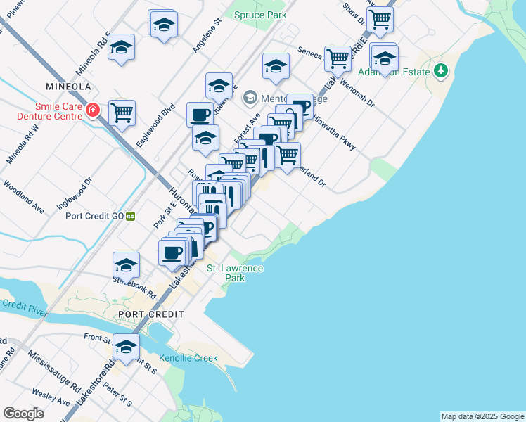 map of restaurants, bars, coffee shops, grocery stores, and more near in Mississauga