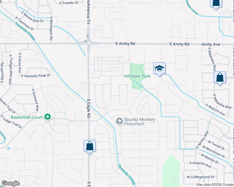 map of restaurants, bars, coffee shops, grocery stores, and more near 5425 South Hill Farm Avenue in Meridian