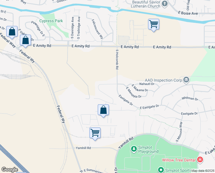 map of restaurants, bars, coffee shops, grocery stores, and more near 5075 South Holcomb Road in Boise