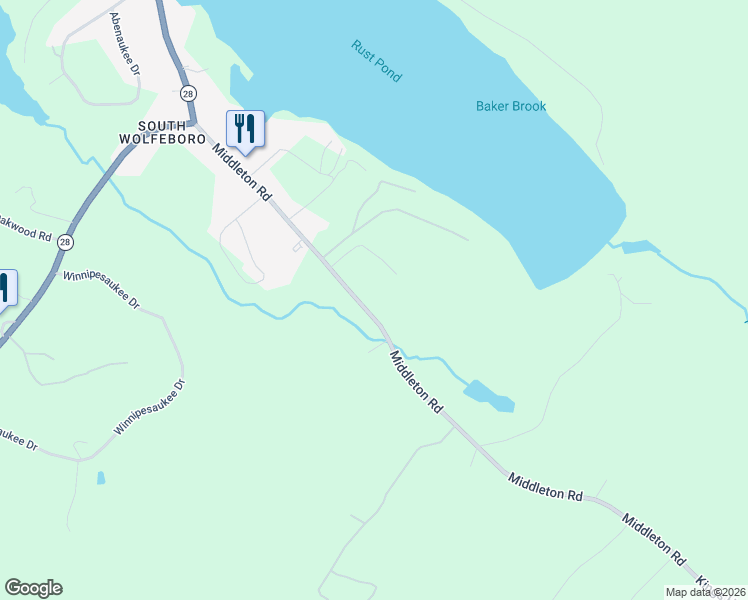 map of restaurants, bars, coffee shops, grocery stores, and more near 116 Middleton Road in Wolfeboro