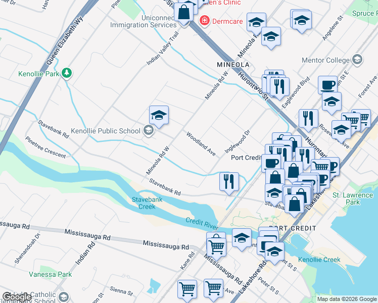 map of restaurants, bars, coffee shops, grocery stores, and more near in Mississauga