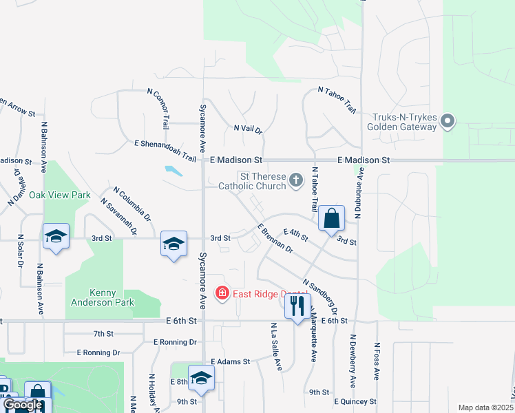 map of restaurants, bars, coffee shops, grocery stores, and more near 4540 East Brennan Avenue in Sioux Falls
