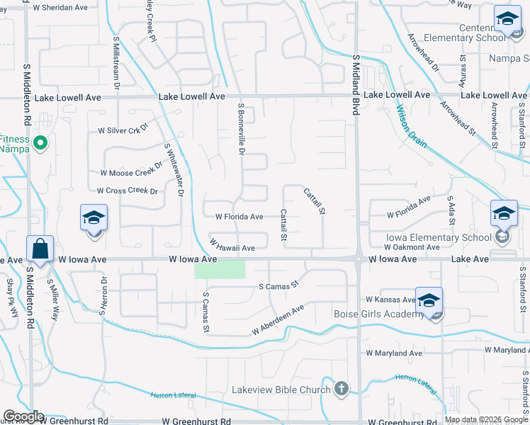 map of restaurants, bars, coffee shops, grocery stores, and more near 1538 Edwards Loop in Nampa