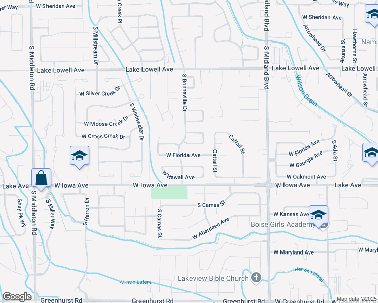 map of restaurants, bars, coffee shops, grocery stores, and more near 1569 Edwards Loop in Nampa