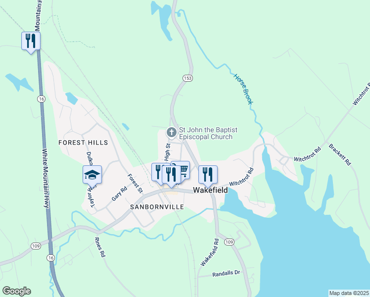 map of restaurants, bars, coffee shops, grocery stores, and more near 2194 Wakefield Road in Wakefield