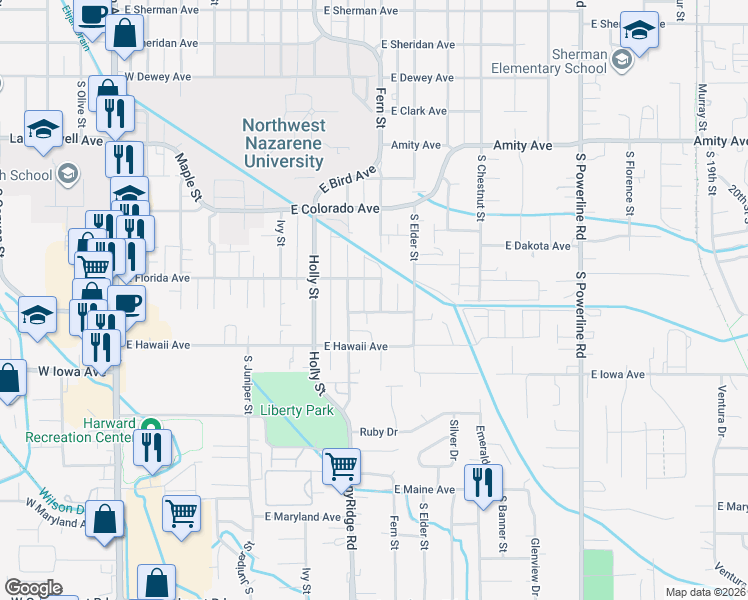 map of restaurants, bars, coffee shops, grocery stores, and more near 815 East Florida Avenue in Nampa