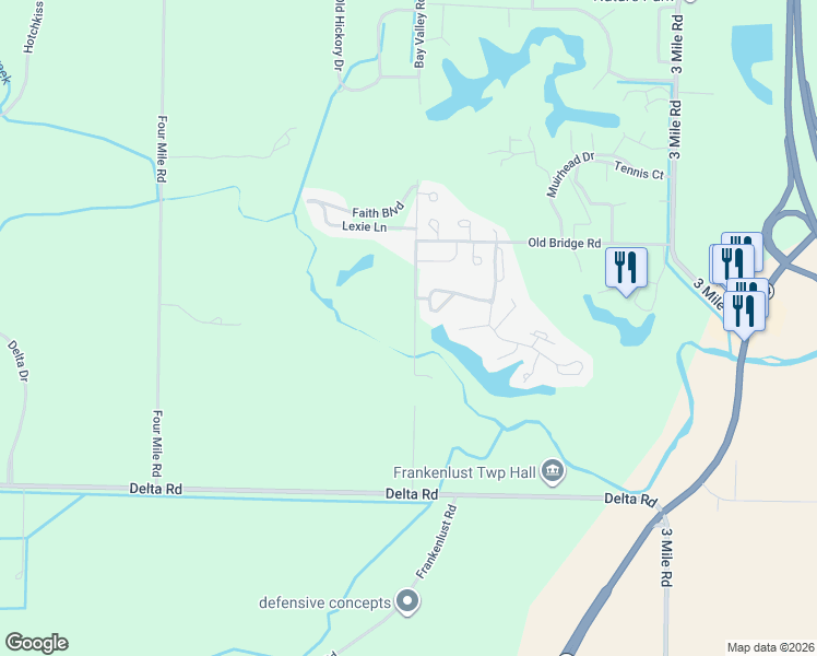 map of restaurants, bars, coffee shops, grocery stores, and more near 6306 Heather Ridge Drive in Bay City
