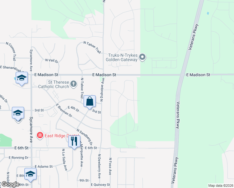 map of restaurants, bars, coffee shops, grocery stores, and more near 5204 East Revere Drive in Sioux Falls