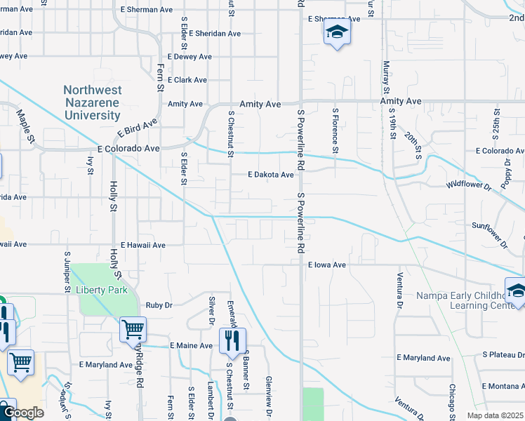 map of restaurants, bars, coffee shops, grocery stores, and more near 1279 East Sharons Loop in Nampa