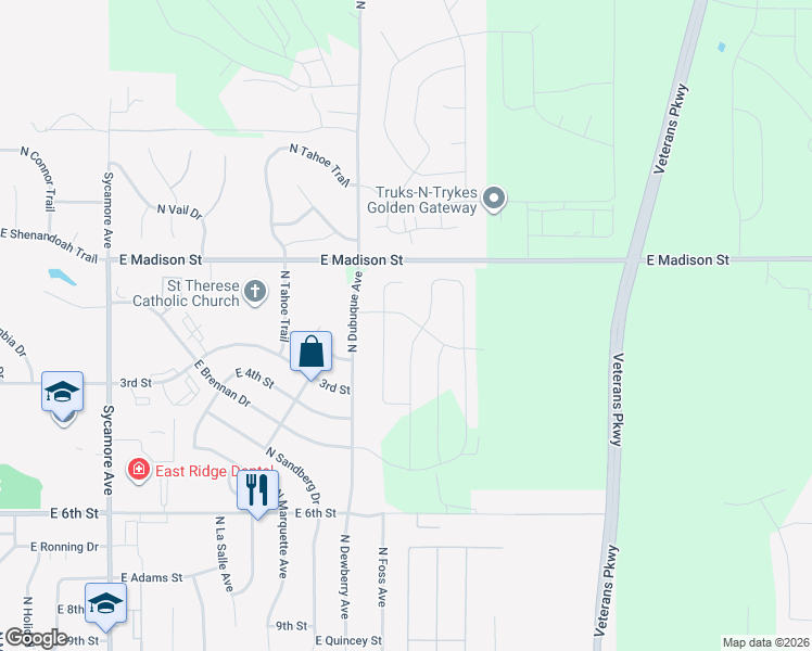 map of restaurants, bars, coffee shops, grocery stores, and more near 5204 East Revere Drive in Sioux Falls