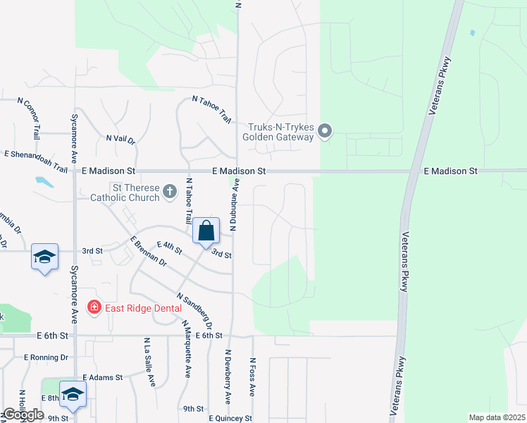 map of restaurants, bars, coffee shops, grocery stores, and more near 5204 East Revere Drive in Sioux Falls
