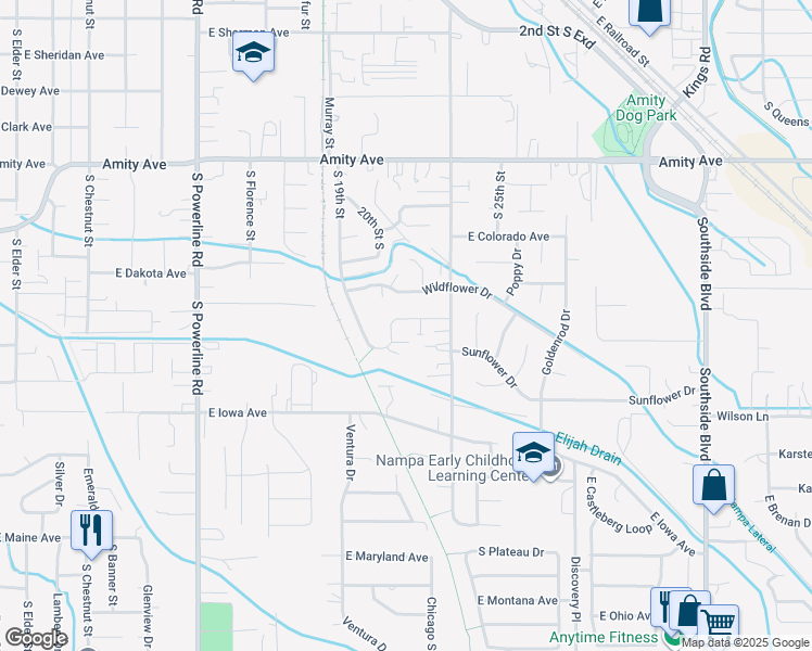 map of restaurants, bars, coffee shops, grocery stores, and more near 2300 East Elm Grove Drive in Nampa