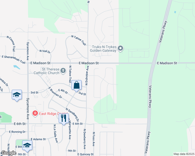 map of restaurants, bars, coffee shops, grocery stores, and more near 5204 East Revere Drive in Sioux Falls