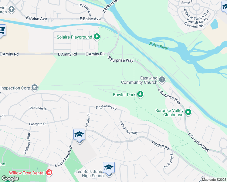 map of restaurants, bars, coffee shops, grocery stores, and more near 4201 East Homestead Rim Drive in Boise
