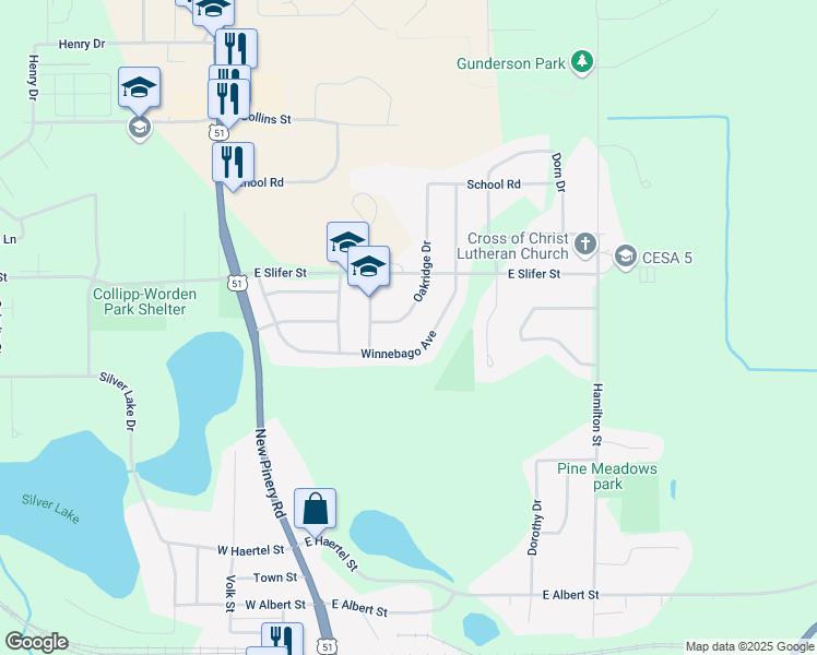 map of restaurants, bars, coffee shops, grocery stores, and more near 428 Oakridge Drive in Portage